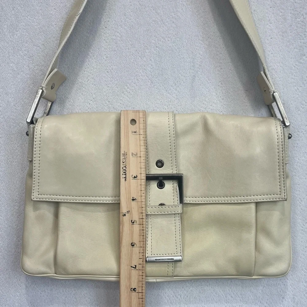 Frances Cobiasia Classic Leather Cream Shoulder Hobo Buckle Bag Made in Italy